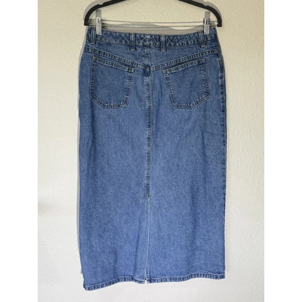 Lands End Classic Denim MIDI Skirt High Waist Vintage Style Size 14 - Picture 3 of 6